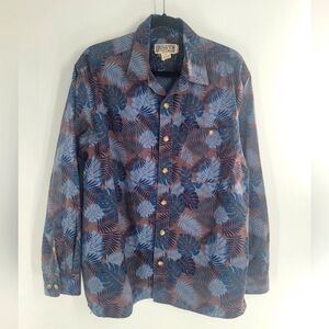 Duluth Men's Blue Cotton Leaves Pattern Button-Up Shirt Long Sleeve Size L‎